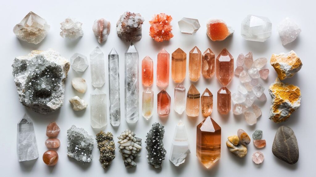 Salt and Stone non toxic collection of salt crystals and natural stones arranged in harmony, emphasizing organic and natural elements