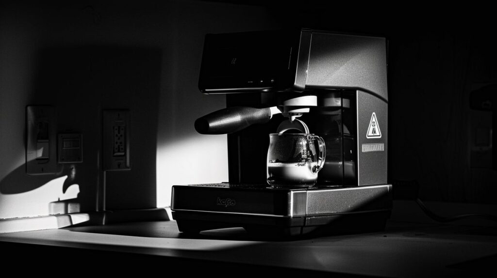 Keurig coffee machine with shadow resembling a warning sign