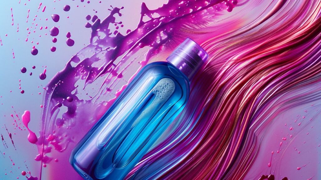 Native shampoo bottle with shiny, vibrant hair strands indicating high quality