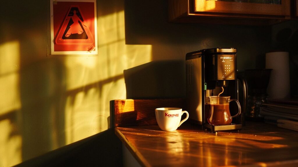 Keurig coffee machine with shadow resembling a warning sign