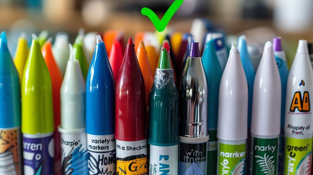 Sharpie markers assortment with green checkmark above