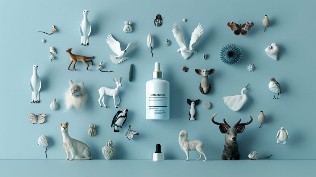 SkinCeuticals cruelty free product packaging surrounded by animal figures symbolizing care for animals