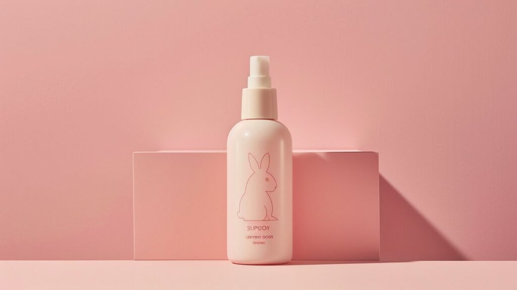 Supergoop cruelty free skincare product bottle with bunny symbol indicating no animal testing