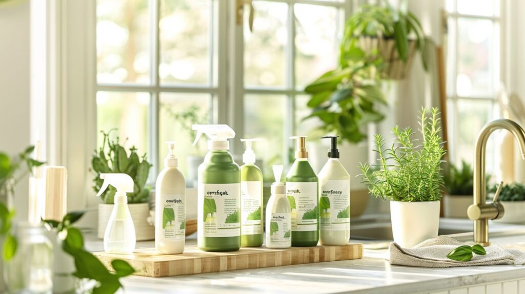 Everspring cleaning products in a bright, eco-friendly kitchen with plants