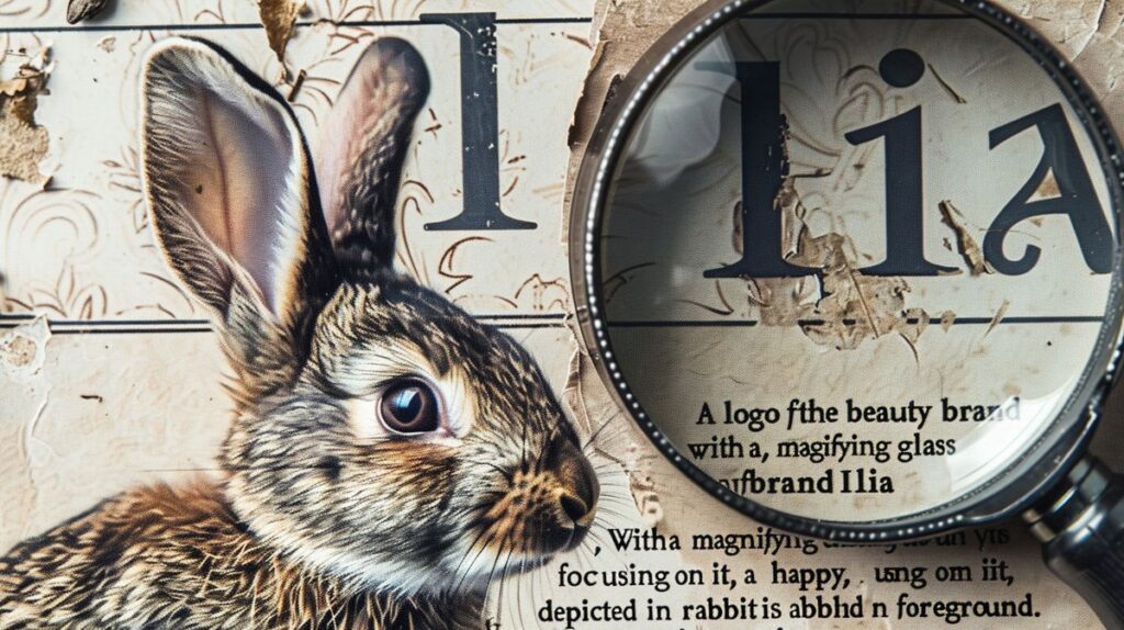 Ilia beauty brand logo with magnifying glass and happy rabbit in foreground