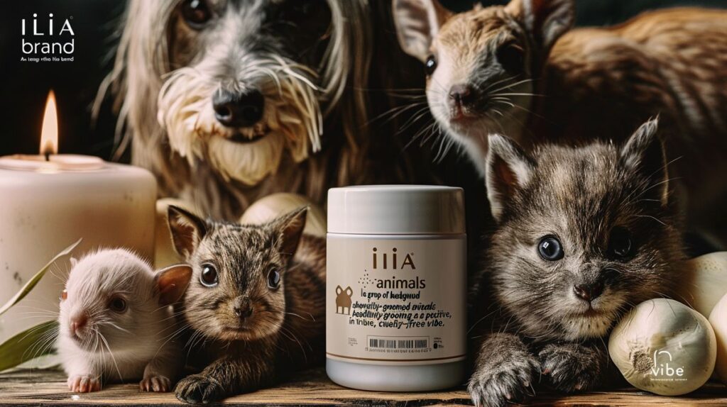 Ilia brand logo with well-groomed animals, promoting a cruelty-free message; does Ilia test on animals?