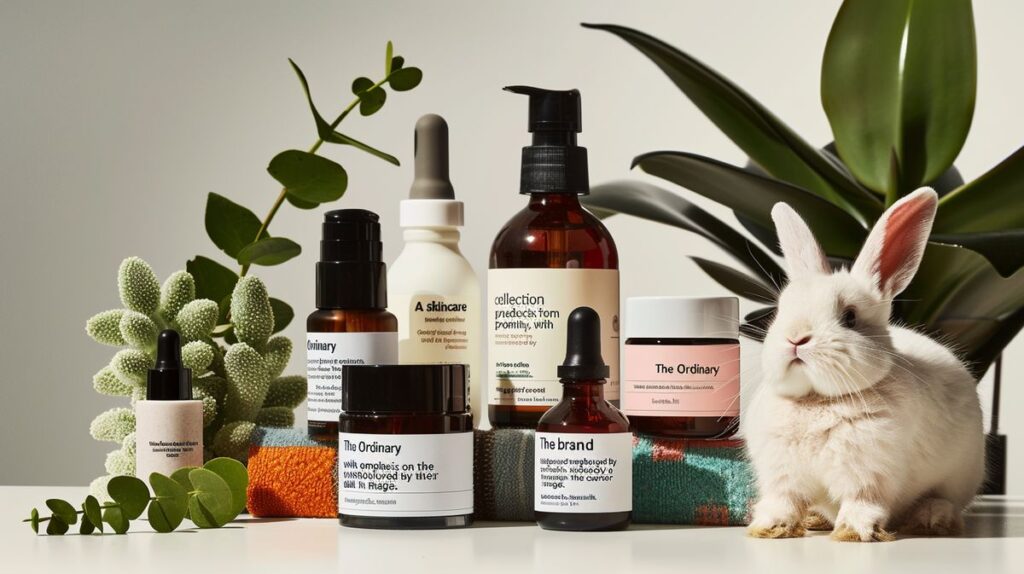 The Ordinary skincare products collection, cruelty-free, happy rabbit symbol