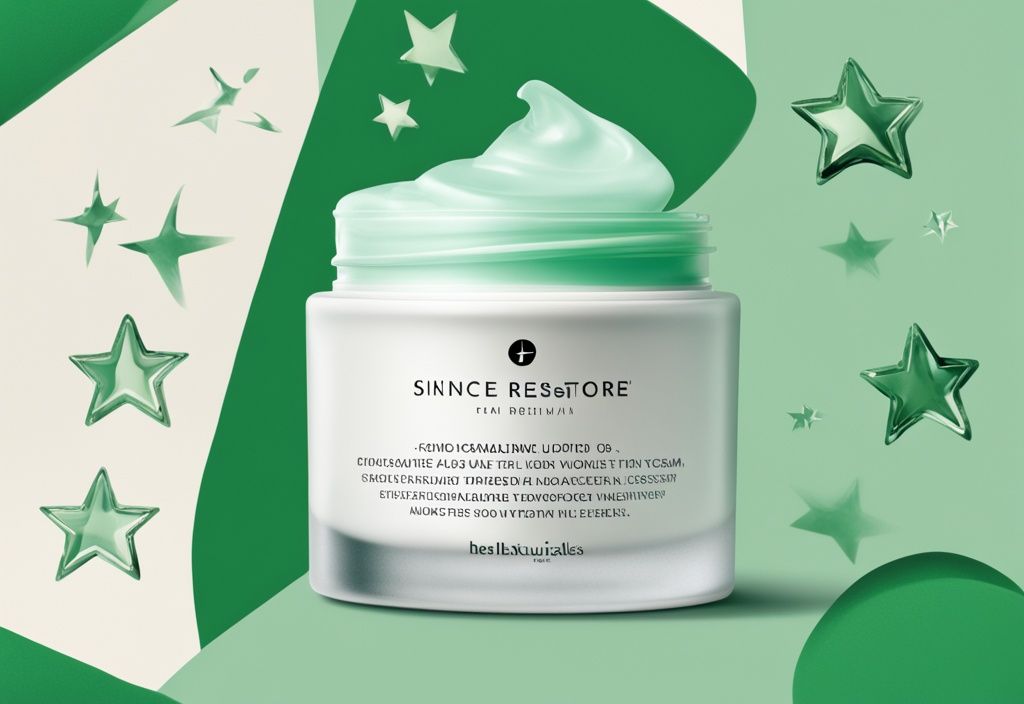 Illustration of SkinCeuticals Triple Lipid Restore cream jar with green theme, featuring customer review stars and quotes.