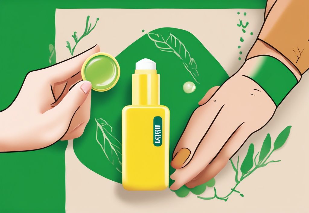 Illustration comparing Carmex vs Vaseline lip balm application with green color theme.