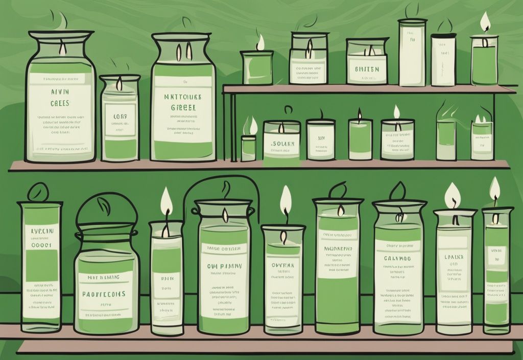 Illustration of non-toxic candles in a green-themed serene setting, showcasing natural ingredients.