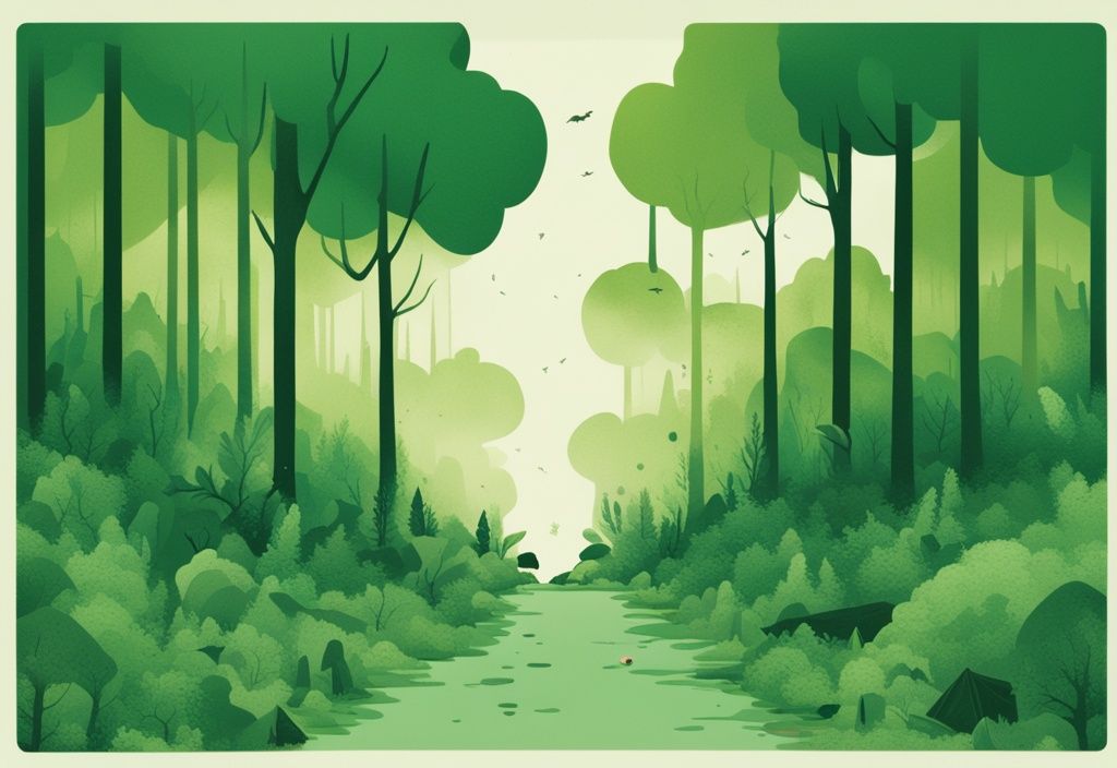 Illustration contrasting a lush green forest with a polluted landscape, highlighting the impact of zero waste practices.