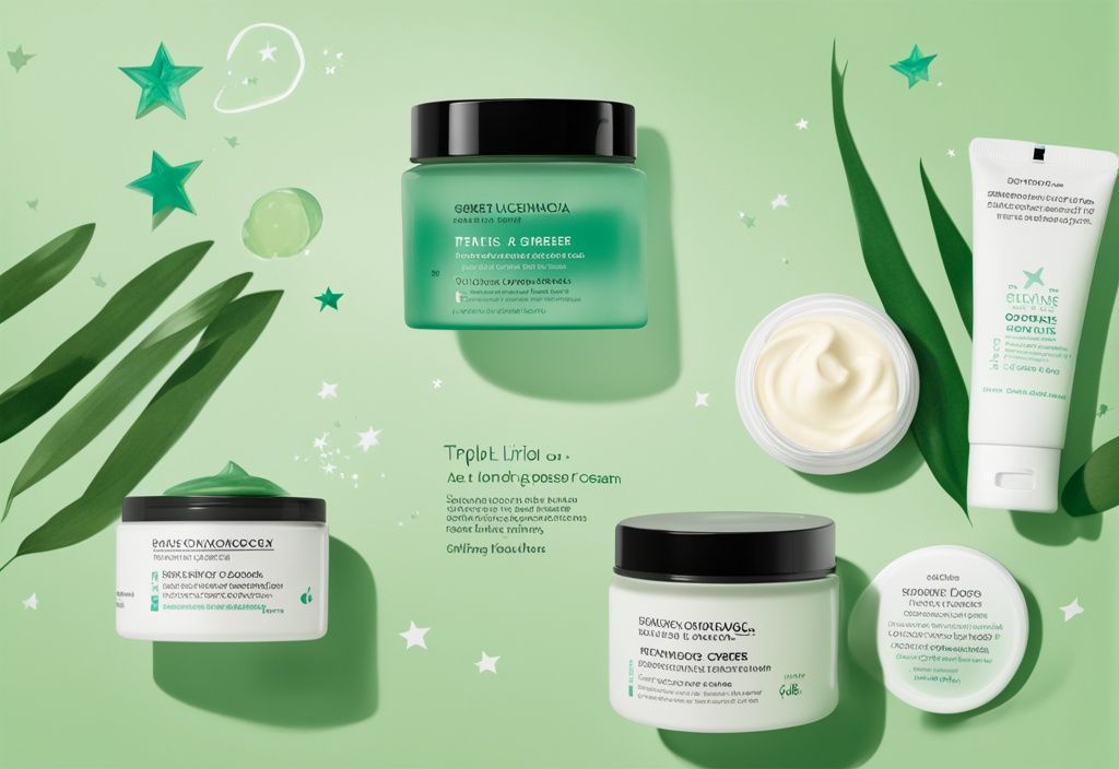 Illustration of SkinCeuticals Triple Lipid Restore cream jar with green theme, featuring customer review stars and quotes.